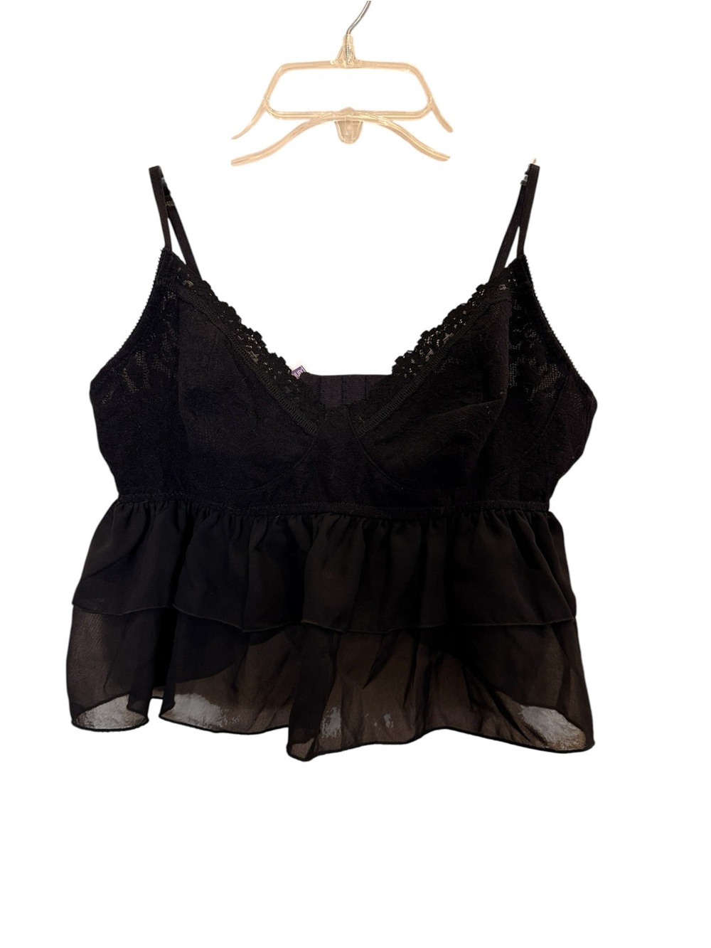 Hanky Panky x Lindsi Lane Collab Black Lace Baby Doll Ruffle Glam Cami Sz L